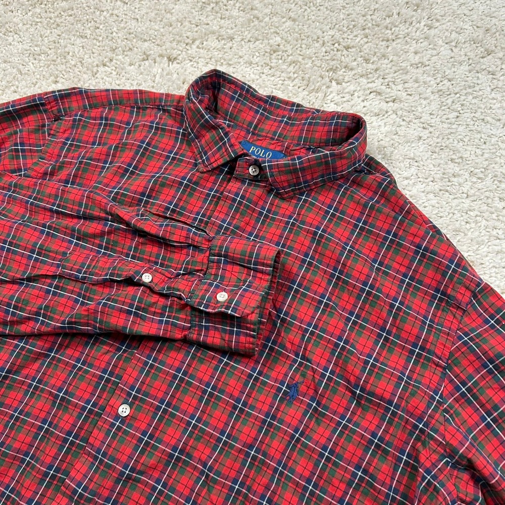 Polo Ralph Lauren Sport Shirt 3XLT Tall Red Plaid Cotton Long Sleeve Button Down